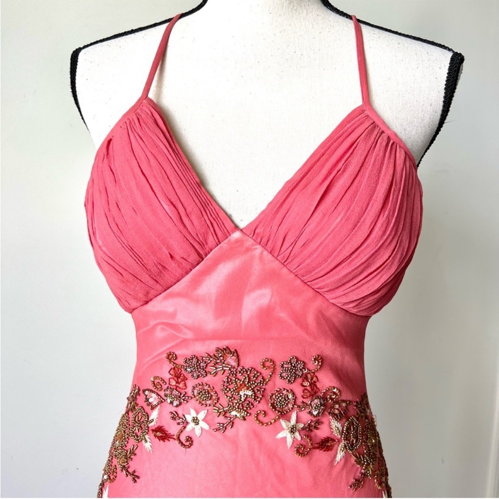 Vintage 90s 100% Silk Bead Dress Silk Dress Floral Prom Dress Fairy Cottage Pink - Picture 14 of 17